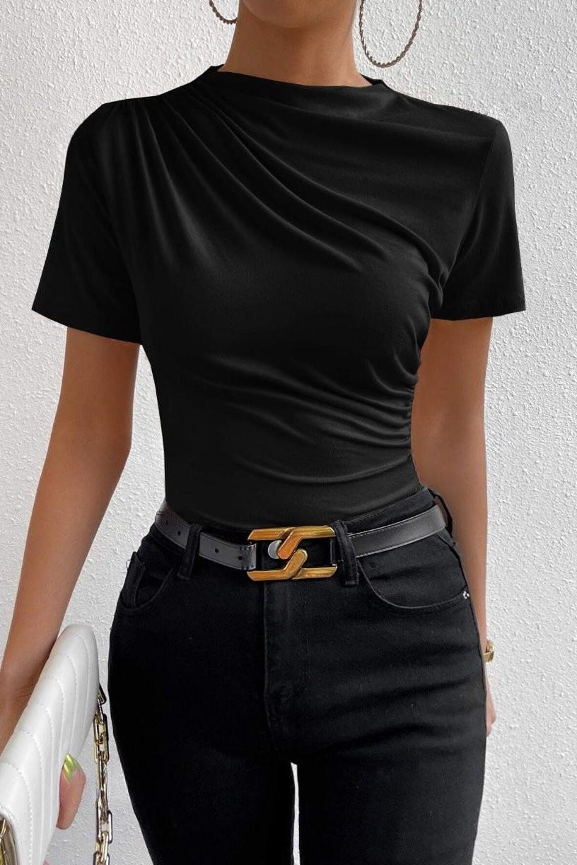 Pleated Slim Fit Short-sleeved Women's T-shirt - Image 3