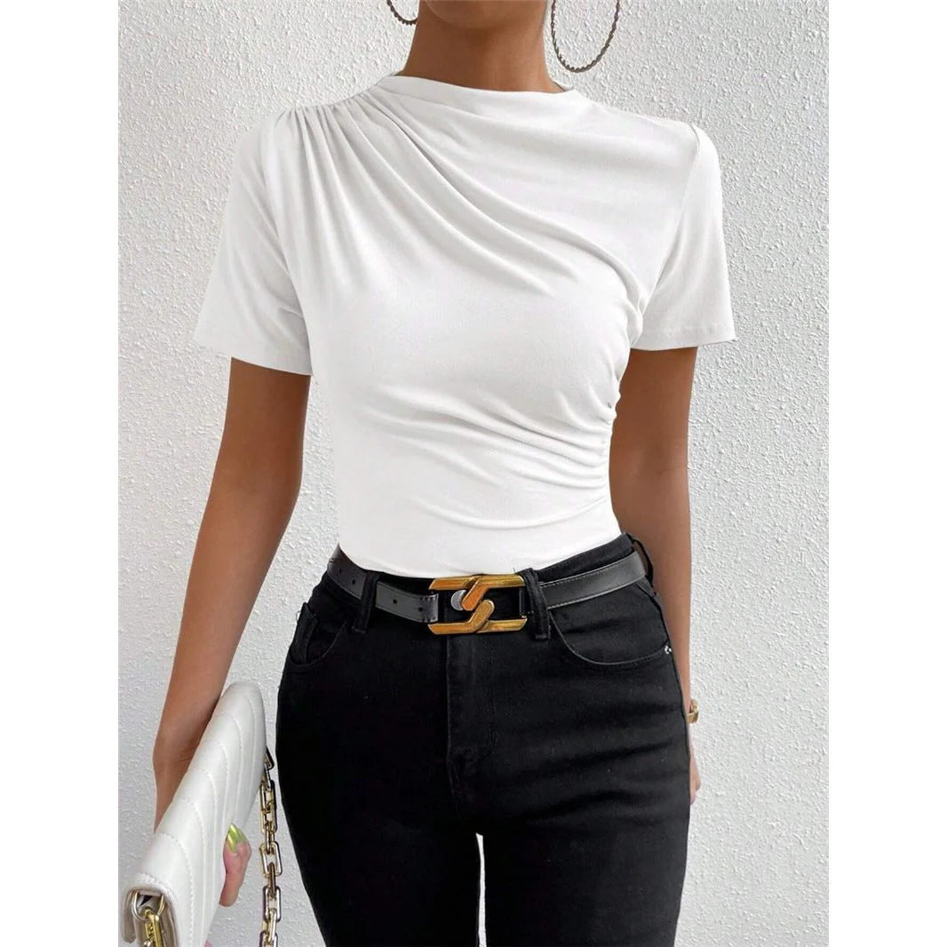 Pleated Slim Fit Short-sleeved Women's T-shirt - Image 6
