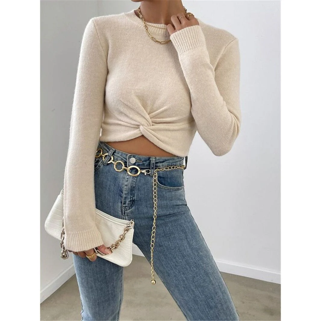 Slim Round Neck Knitted Top Sweater - Image 2
