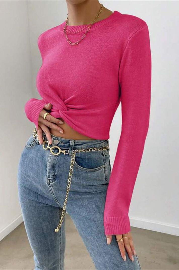 Slim Round Neck Knitted Top Sweater - Image 4