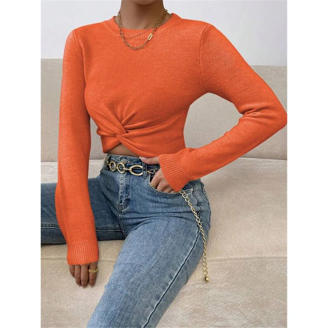 Slim Round Neck Knitted Top Sweater - Image 5