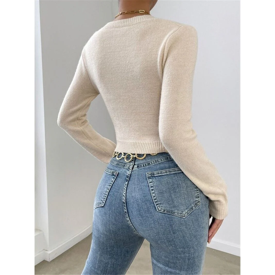 Slim Round Neck Knitted Top Sweater - Image 6