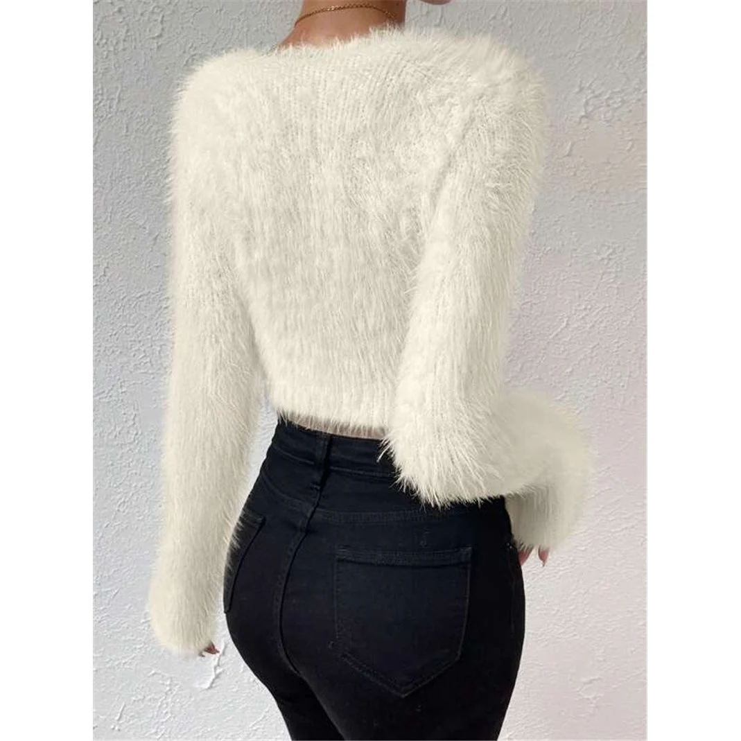 V-neck Slim Plush Short Sweater - Image 3