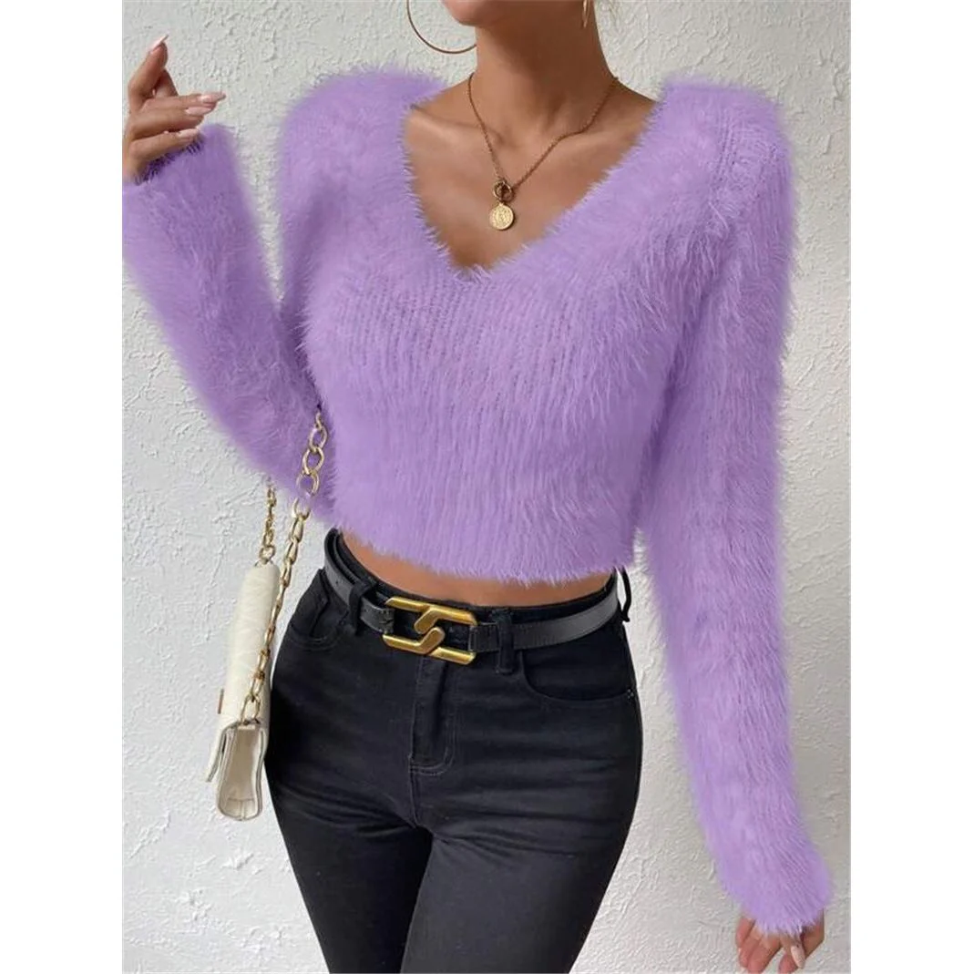 V-neck Slim Plush Short Sweater - Image 4