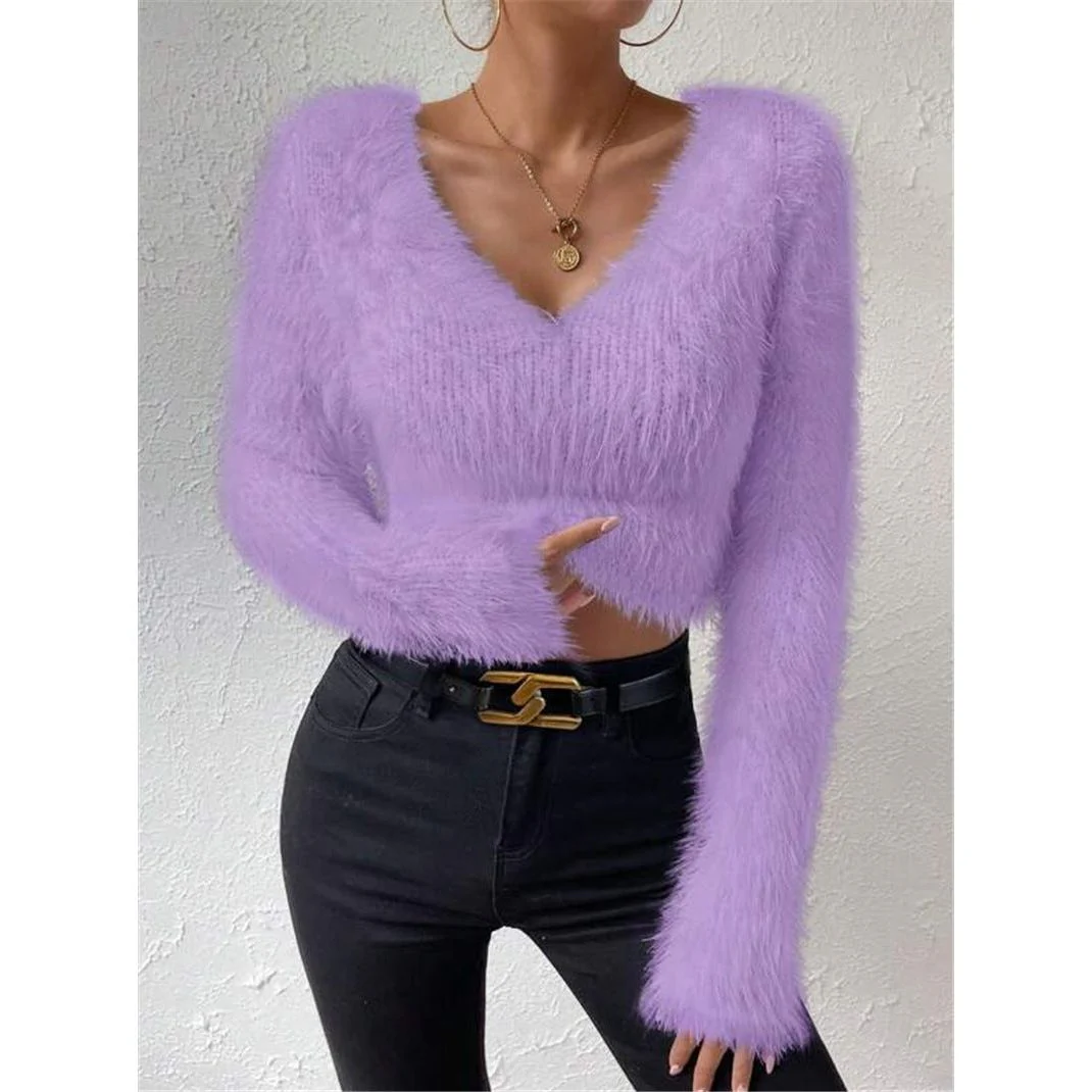 V-neck Slim Plush Short Sweater - Image 5