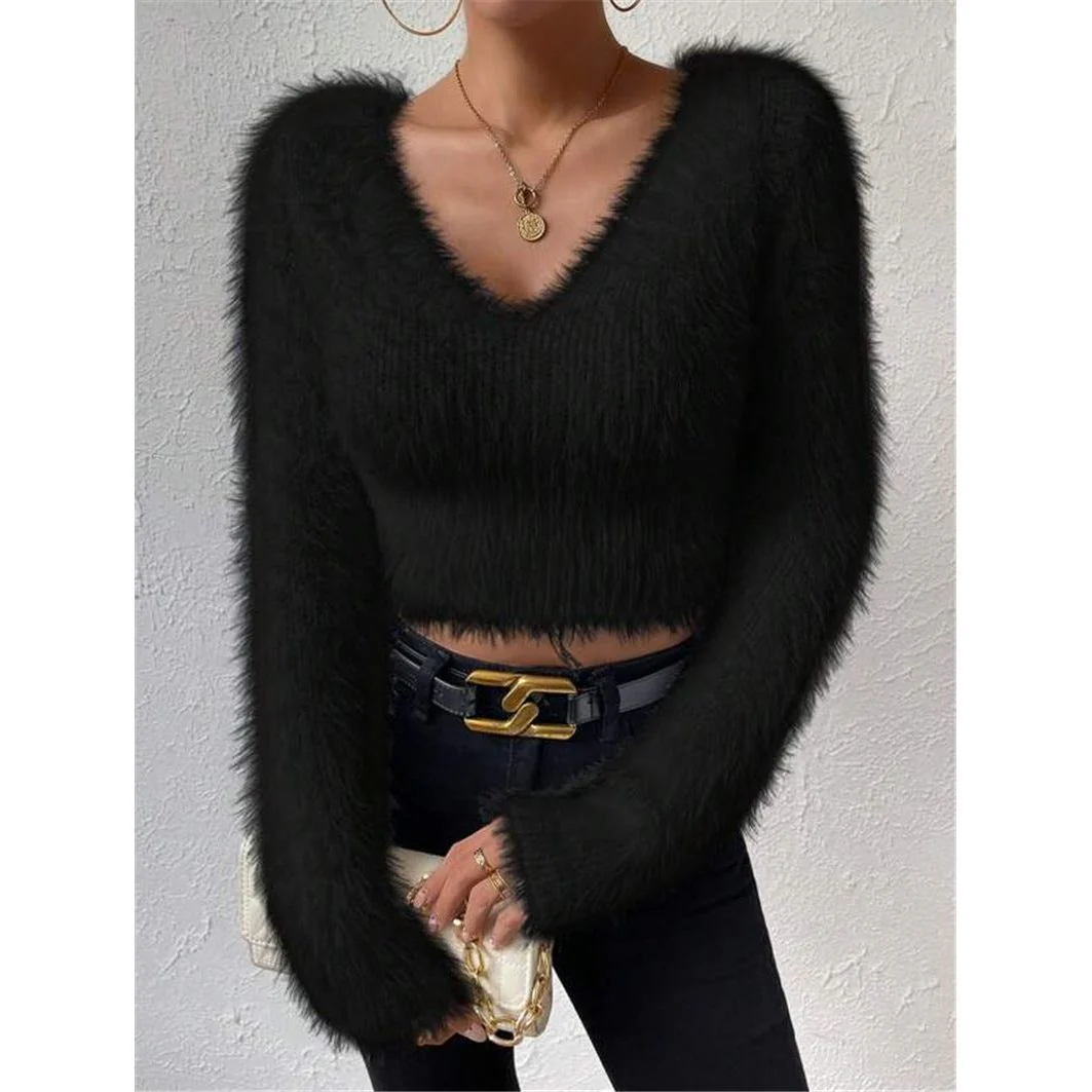 V-neck Slim Plush Short Sweater - Image 6