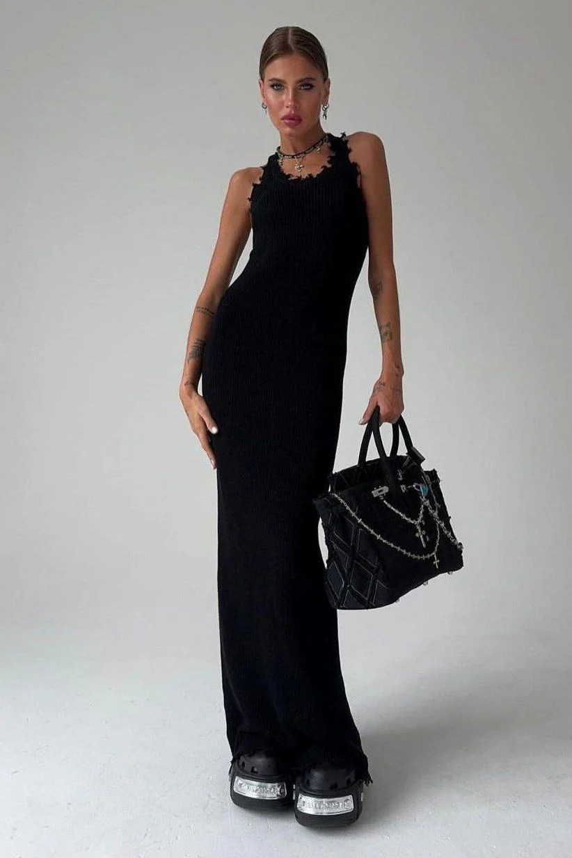 Suspender Sleeveless Ripped Long Dress - Image 4