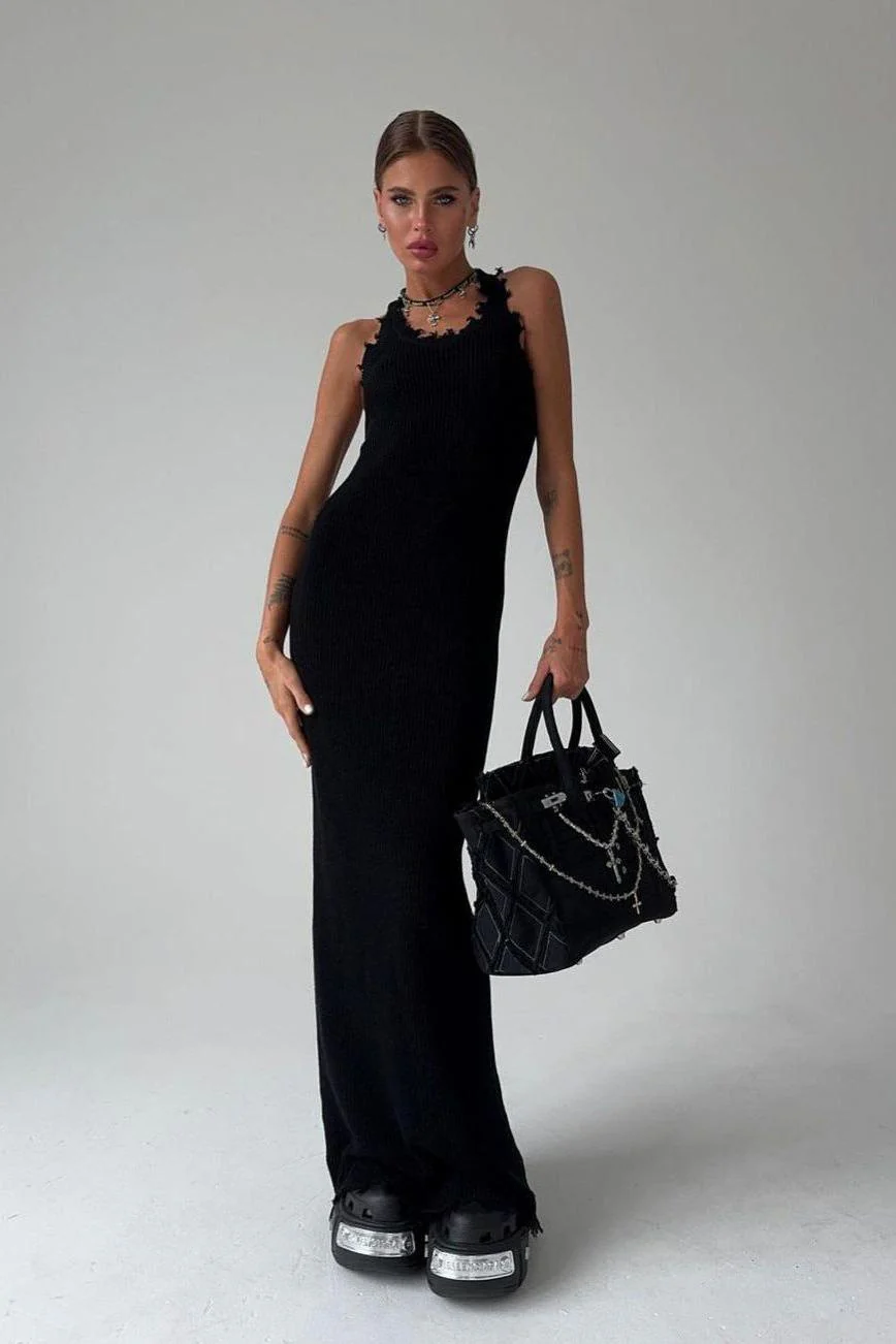 Suspender Sleeveless Ripped Long Dress - Image 6