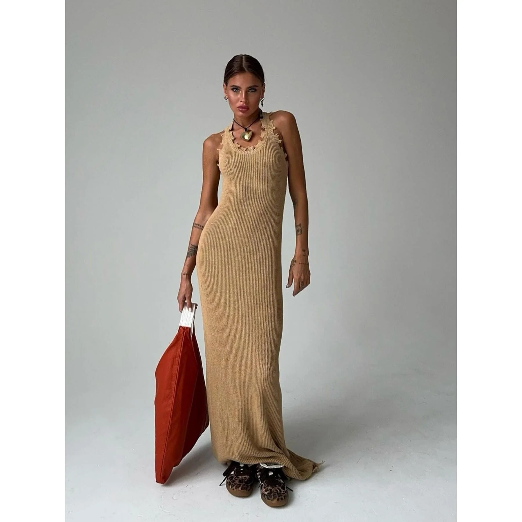 Suspender Sleeveless Ripped Long Dress - Image 7