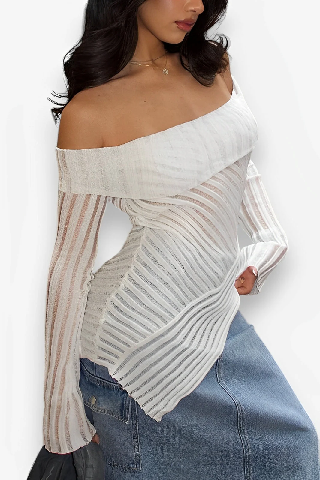 Off-Shoulder Long-Sleeved T-Shirt