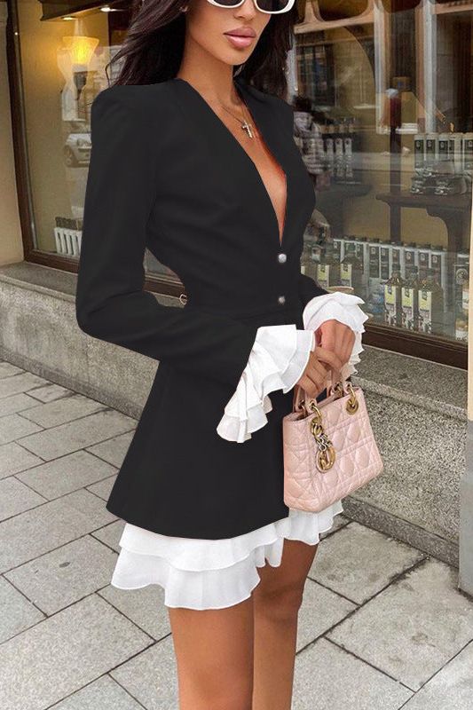 V-Neck Ruffle Two-Piece jacket Dress - Image 3