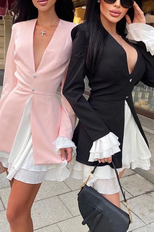 V-Neck Ruffle Two-Piece jacket Dress - Image 4