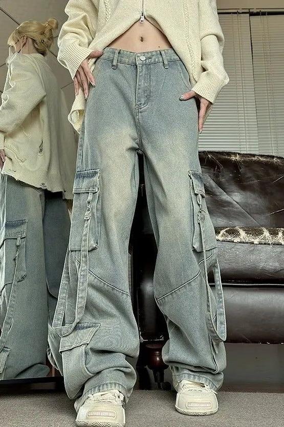 Retro Washed Overalls Wide cargo Jeans - Image 2