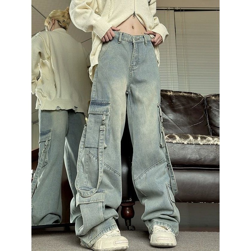 Retro Washed Overalls Wide cargo Jeans - Image 3