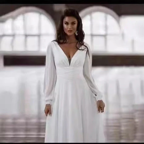 Long Sleeve V-neck Light Elegant Dress - Image 3