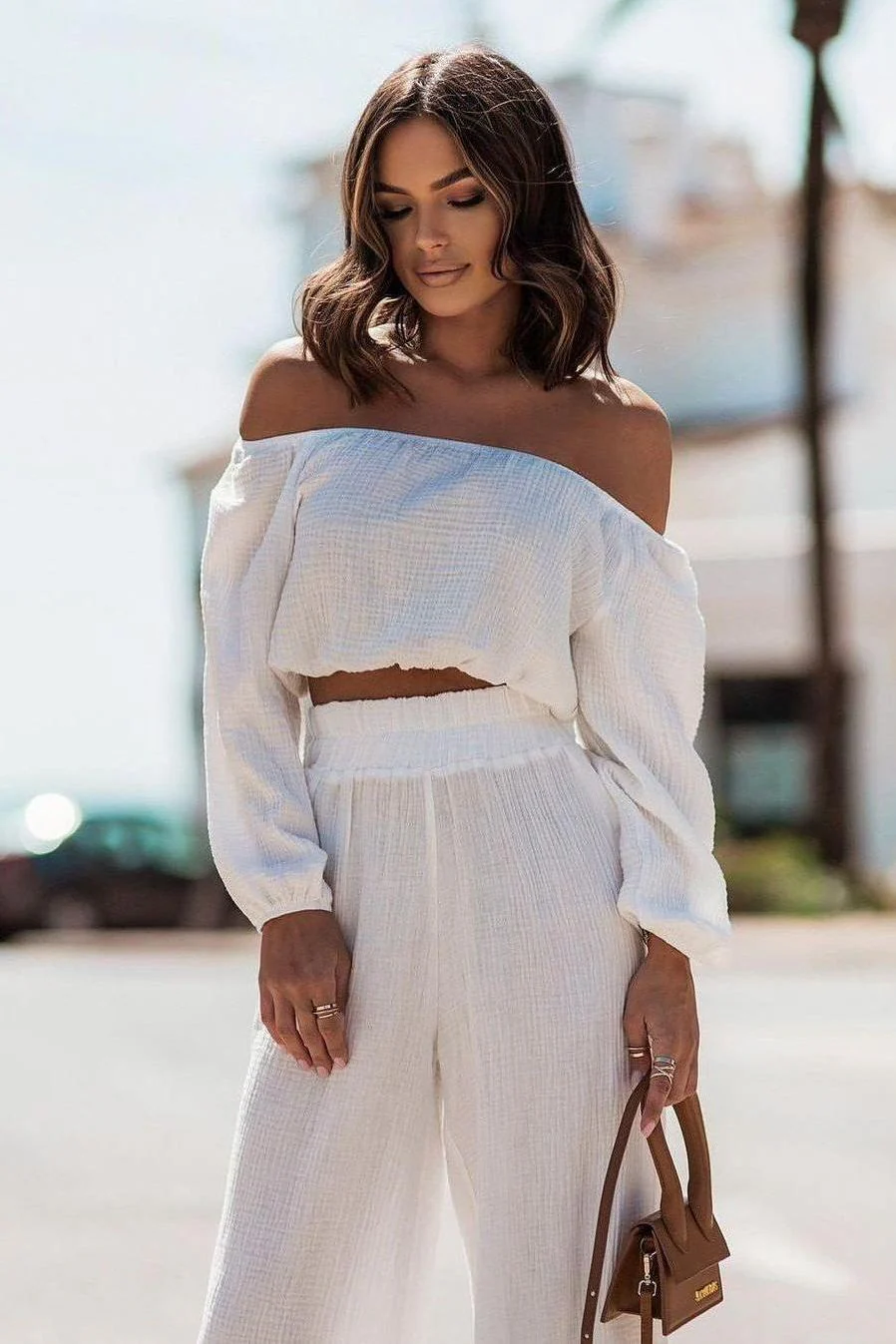 Off-Shoulder Top Straight pants Suit - Image 3