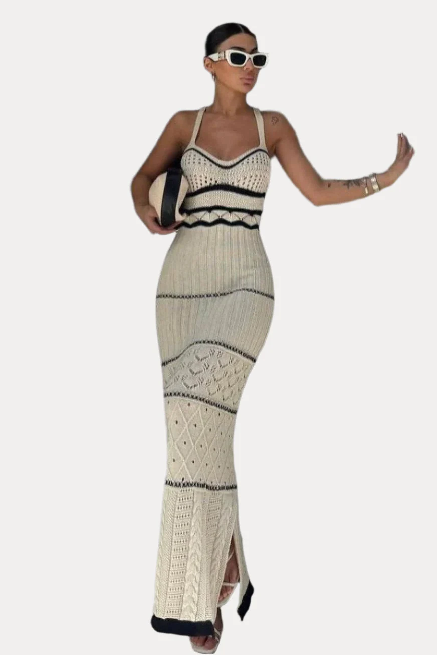 knitted contrast Bohemian sling dress - Image 2