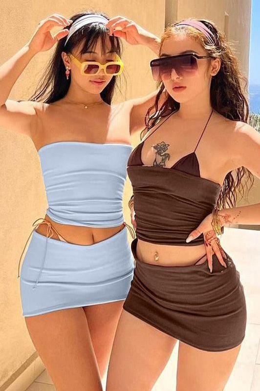 One-word tube top slim short skirt suit - Image 4