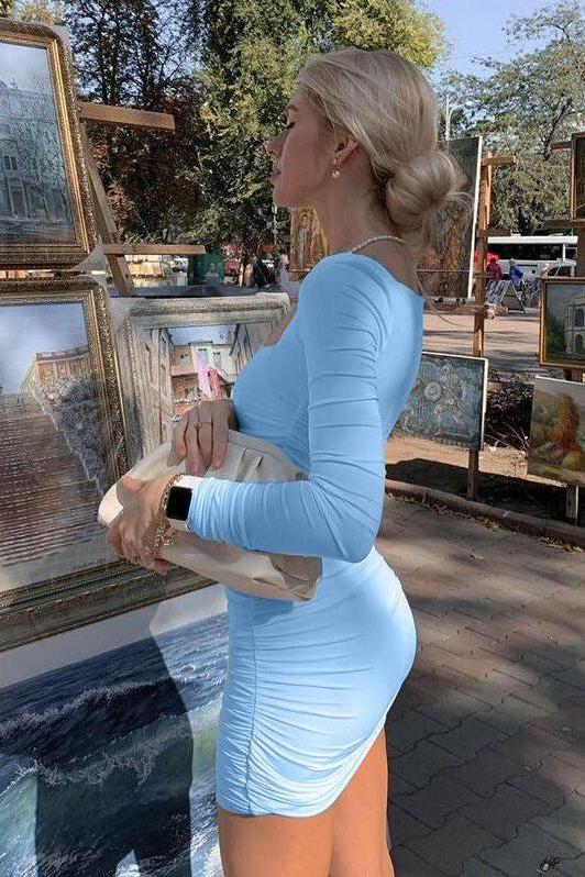 Slim long-sleeved pleated dress - Image 4