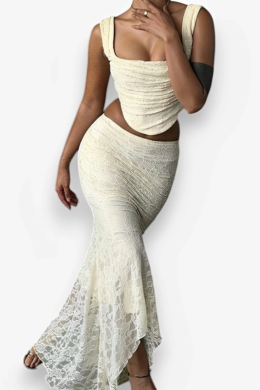 two-piece lace fishtail skirt dress