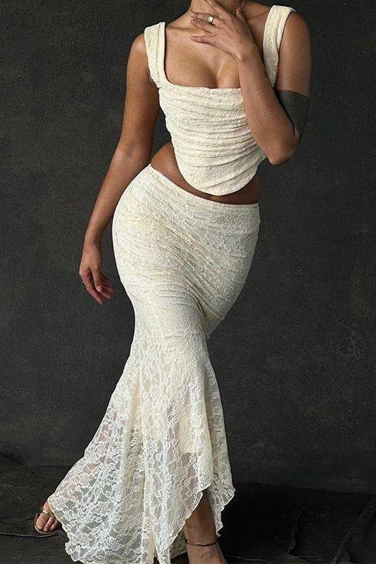 two-piece lace fishtail skirt dress - Image 2