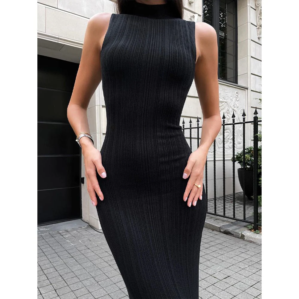 Knitted turtleneck sleeveless slim maxi dress - Image 4