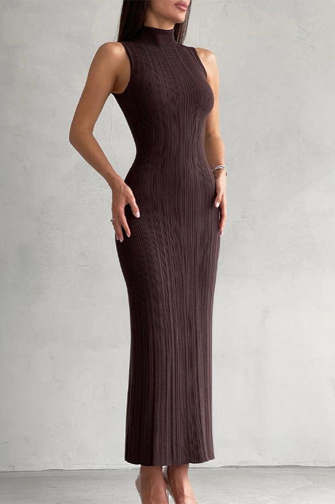 Knitted turtleneck sleeveless slim maxi dress - Image 5