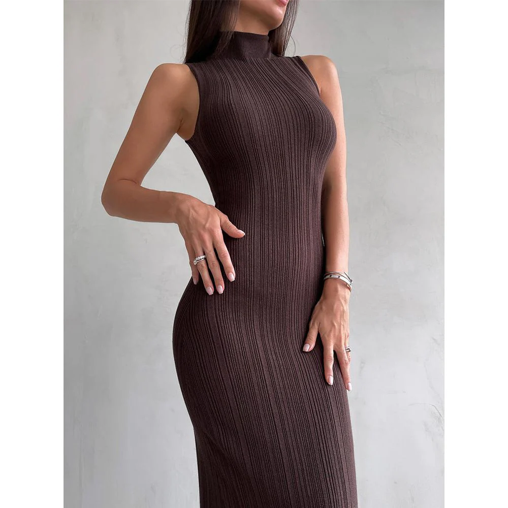 Knitted turtleneck sleeveless slim maxi dress - Image 6