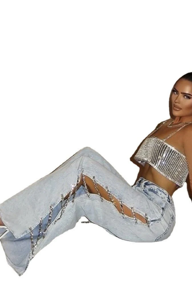 Straight-leg side hollow wide jeans - Image 5
