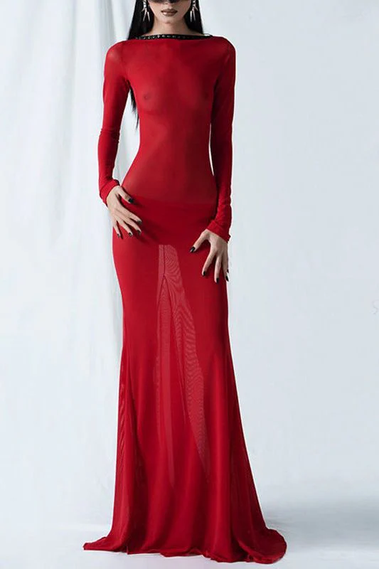 Backless strappy long-sleeved extra-long dress - Image 2
