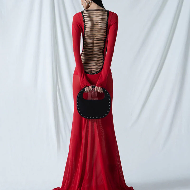 Backless strappy long-sleeved extra-long dress - Image 3