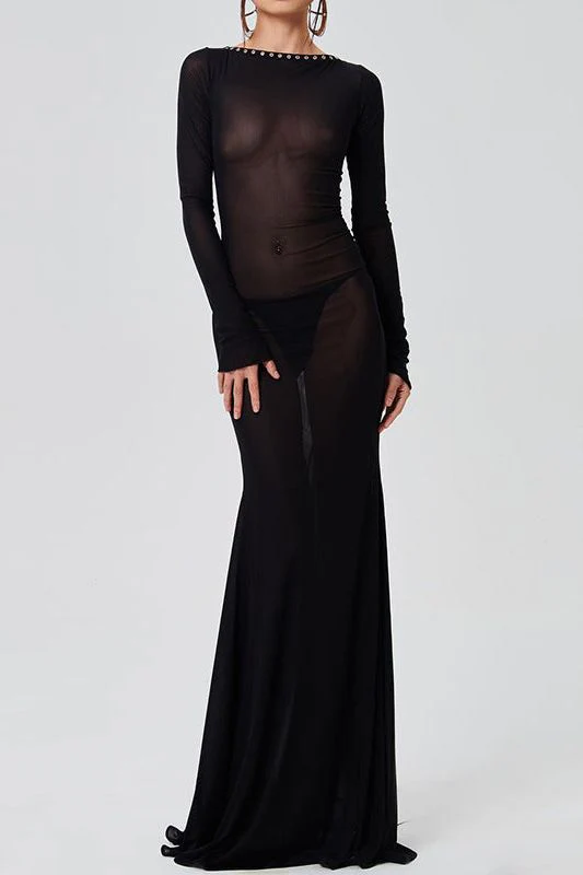 Backless strappy long-sleeved extra-long dress - Image 6