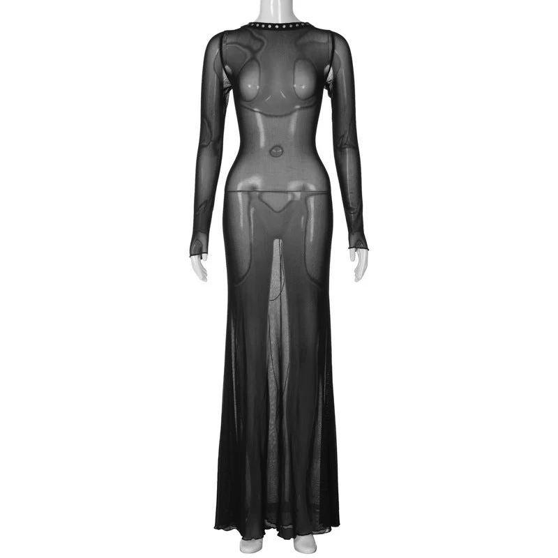 Backless strappy long-sleeved extra-long dress - Image 7