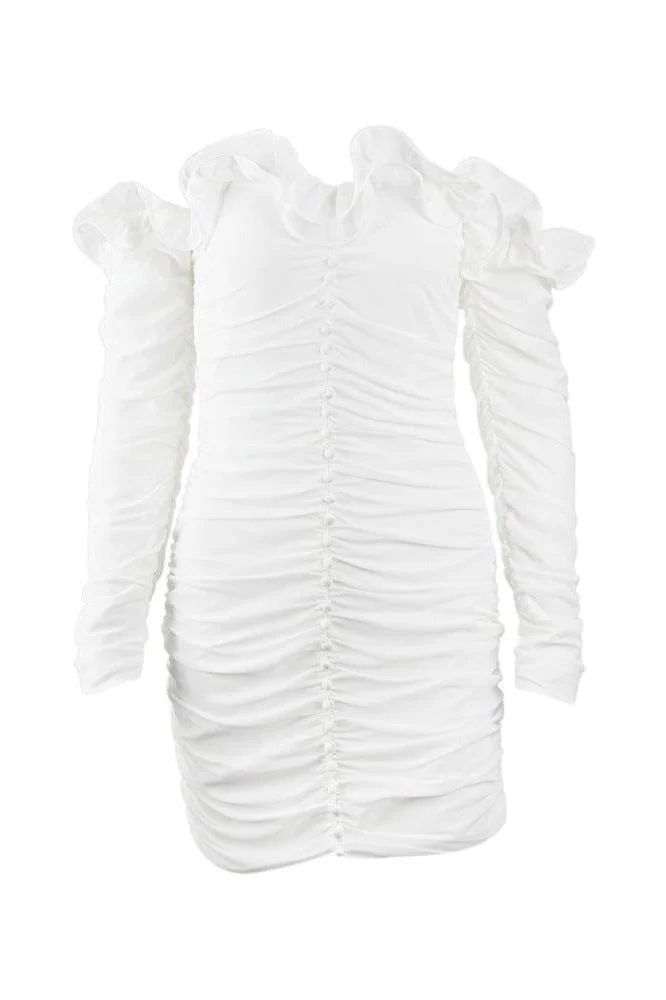 Long sleeved one shoulder tube top chiffon dress - Image 6