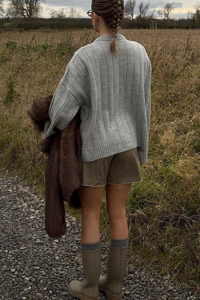 Crew Neck Ribbed Slouchy Loose Cardigan - Image 6