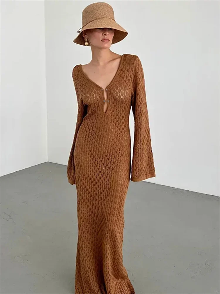 Crochet Knitted See Through Maxi Dress - Image 10