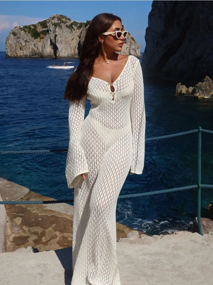 Crochet Knitted See Through Maxi Dress - Image 2