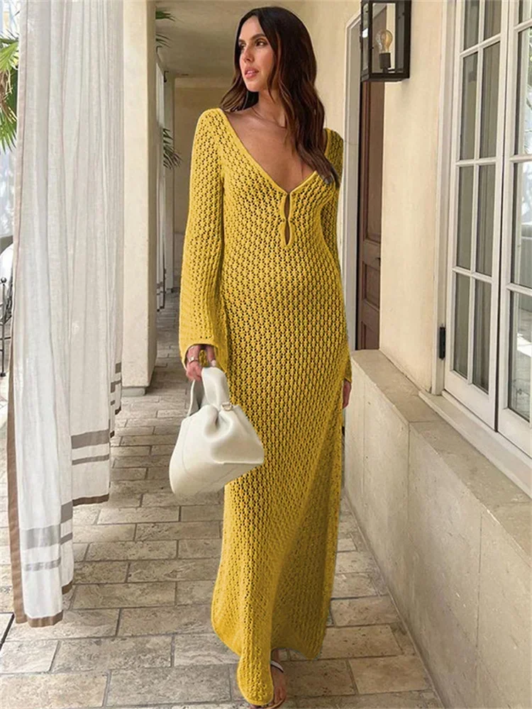 Crochet Knitted See Through Maxi Dress - Image 7