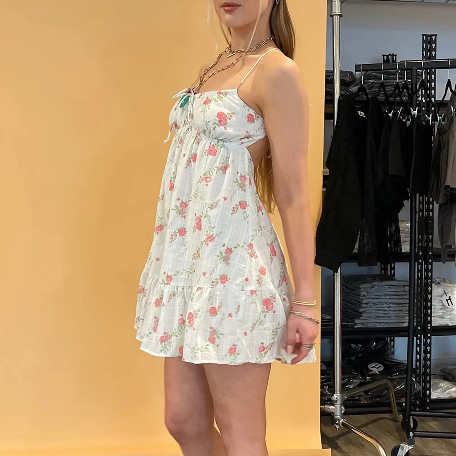 Cross Bandage Floral Mini Vacation Dress - Image 4