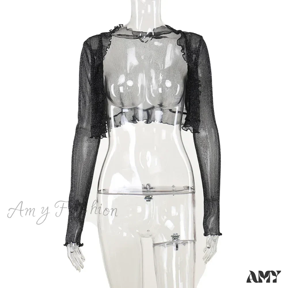 Dark Fairycore Glitter Elegant Thin Gothic See-through Ruched Crop Alternative Cardigan - Image 5