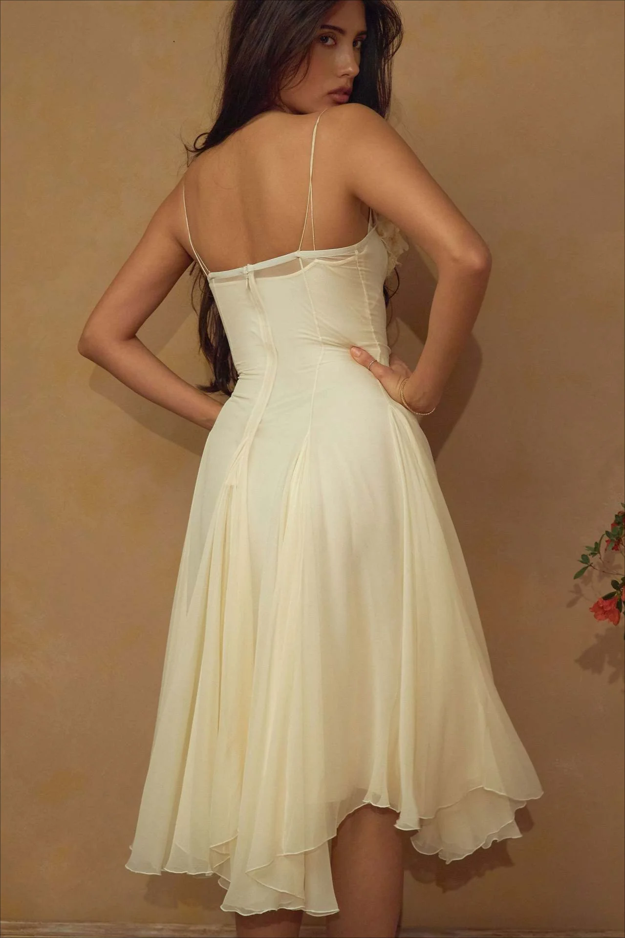 Deep V 3D Floral Sheer Midi Party Dress - Image 12