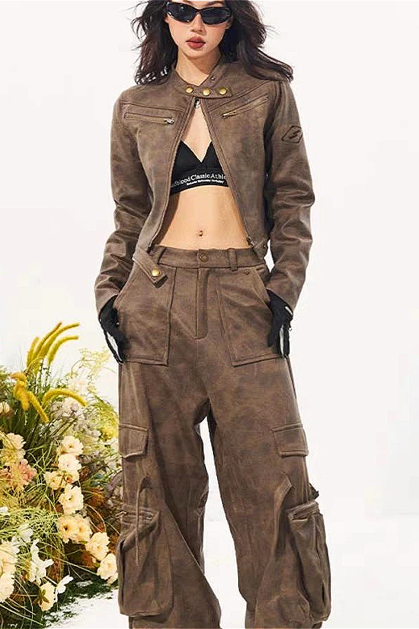 Distressed Suede Moto Stand-Collar Jacket - Image 3