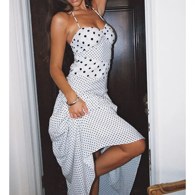 Dot Print Ruffled V-neck Vacation Dress - Image 2