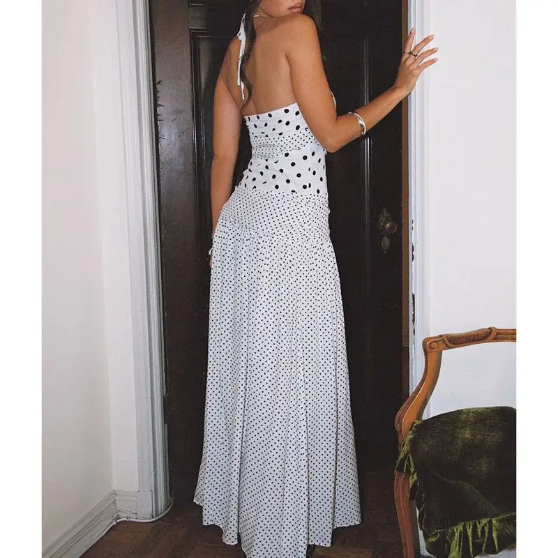 Dot Print Ruffled V-neck Vacation Dress - Image 3
