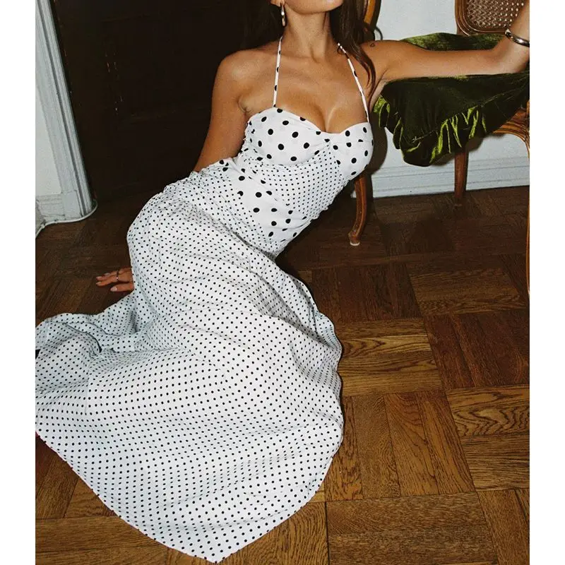 Dot Print Ruffled V-neck Vacation Dress - Image 4