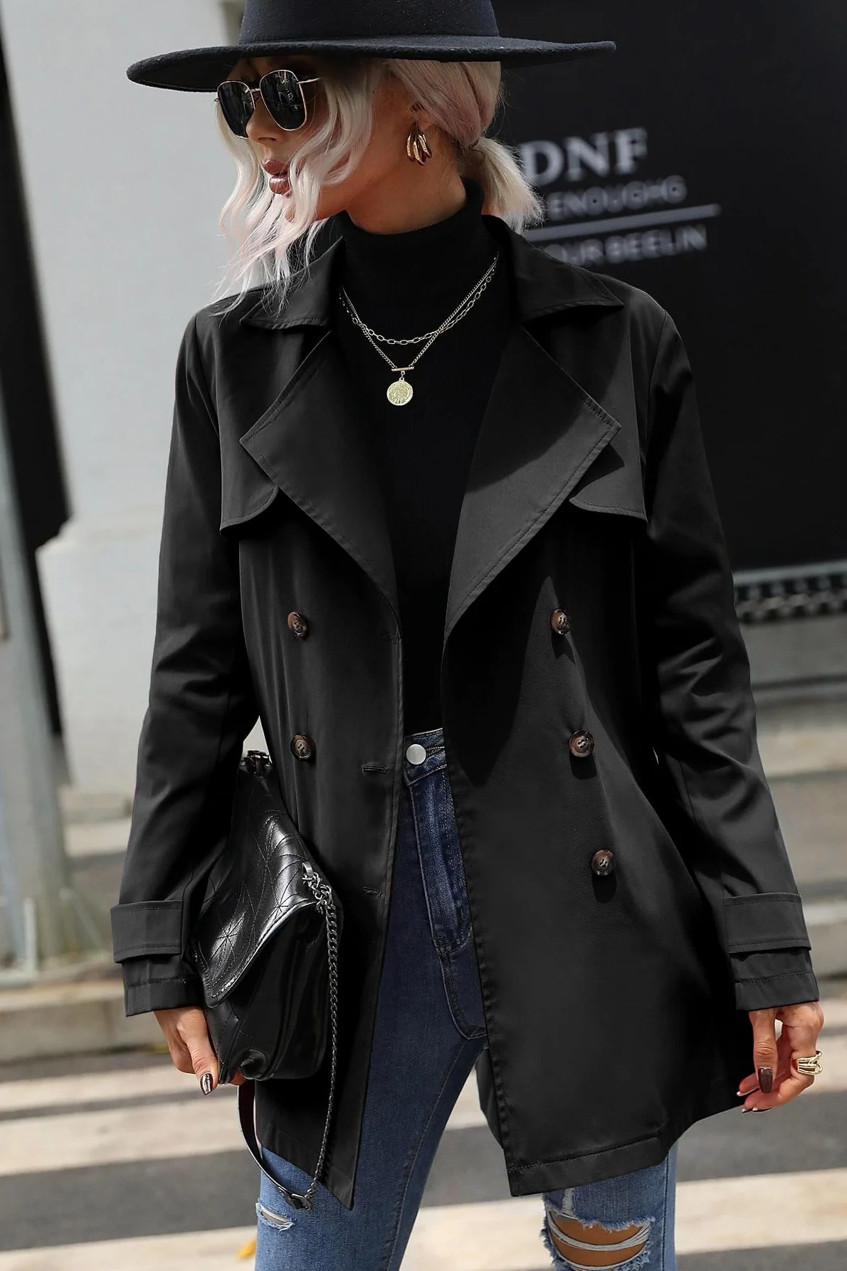 Double Breasted Tie Front Casual Fashion Coat