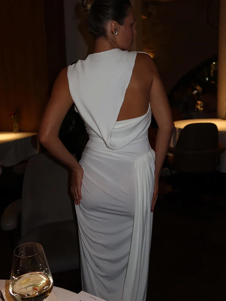 Draped Ruched Sleeveless Split Bodycon Dress - Image 3