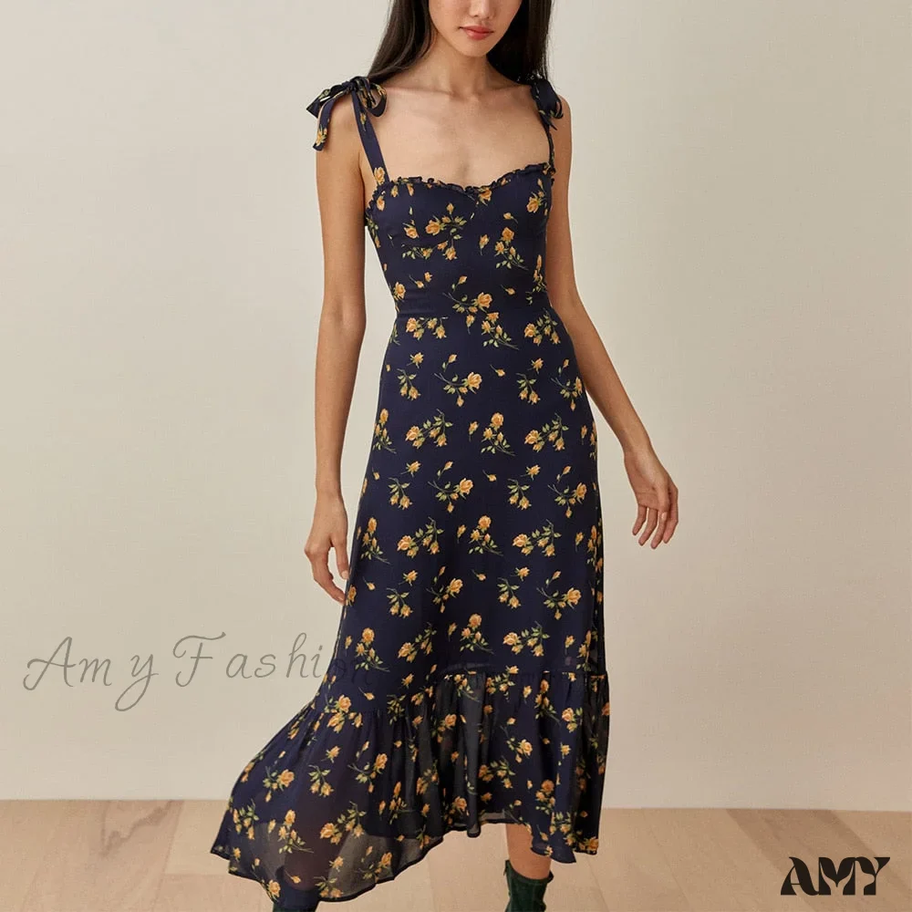Amy Fashion - Elegant Vintage Floral Neck Sleeveless Strap Dress - Image 16