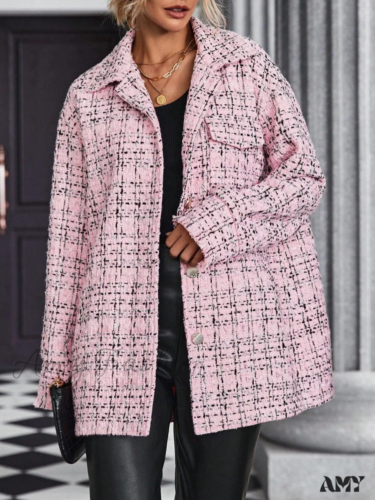 Amy Fashion - Drop Shoulder Flap Pocket Tweed Coat - Image 2