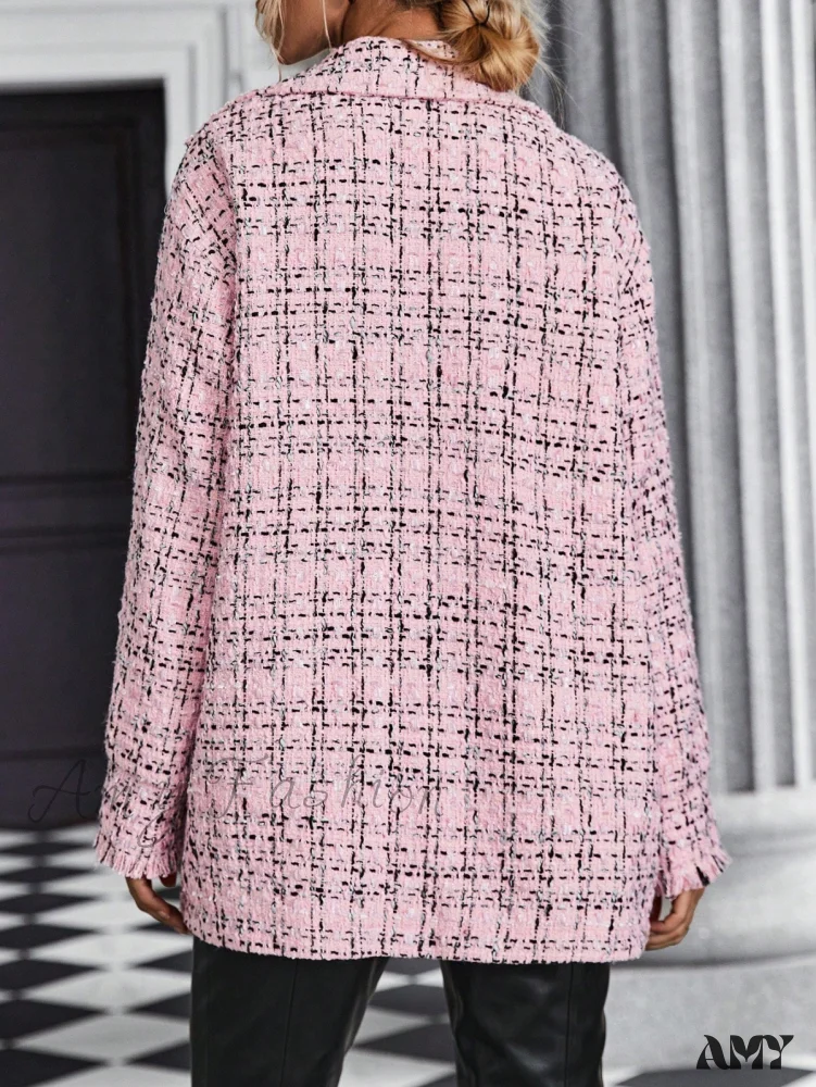Amy Fashion - Drop Shoulder Flap Pocket Tweed Coat - Image 3